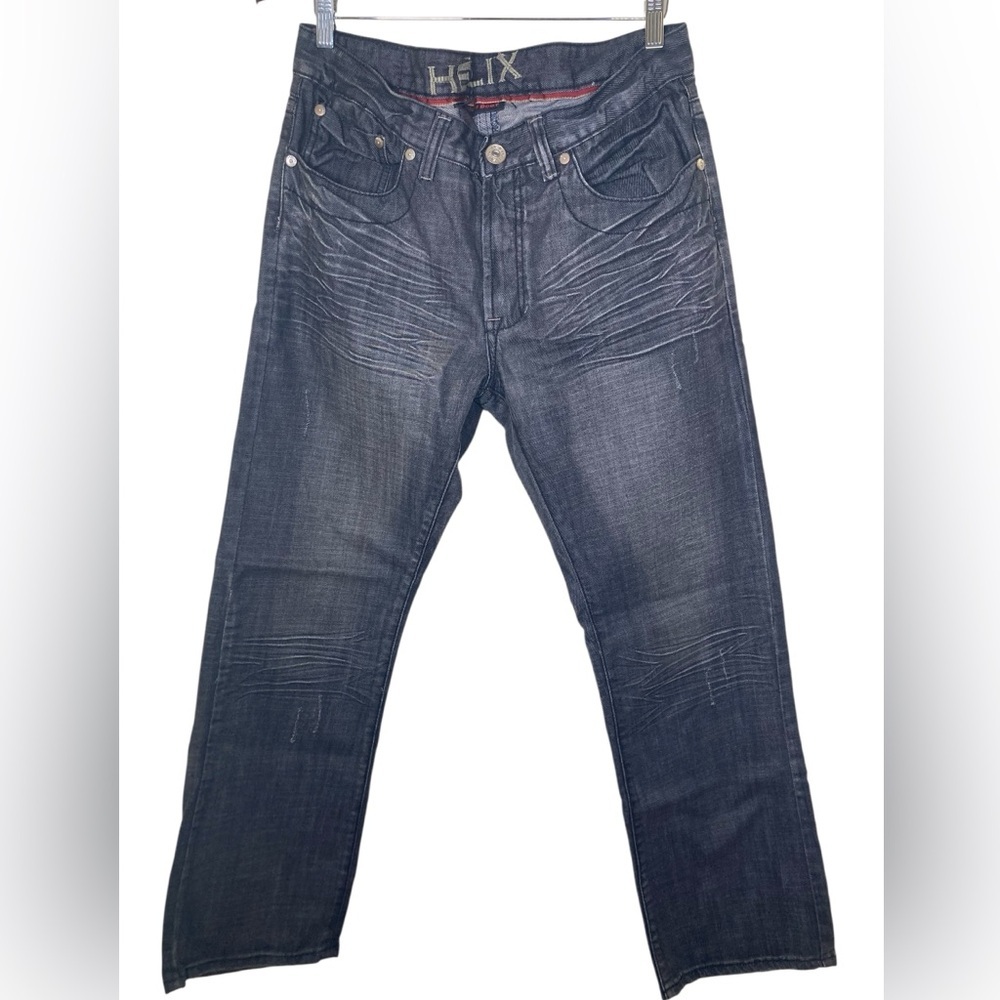 Helix Slim Boot Jeans Mens 34x32 Dark Wash Y2K Moto Zipper